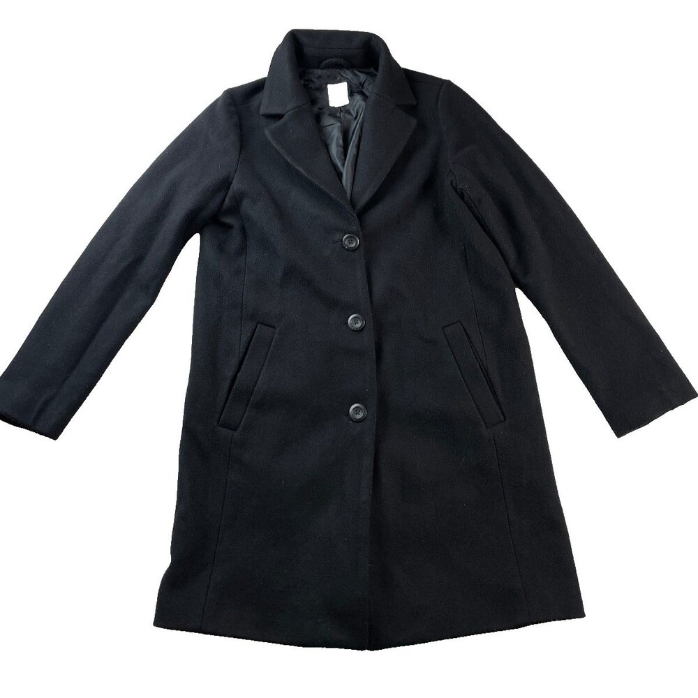 GAP BLACK LONG TOP COAT WOMEN S WOOL BLEND BUTTON FRONT CLASSIC WINTER